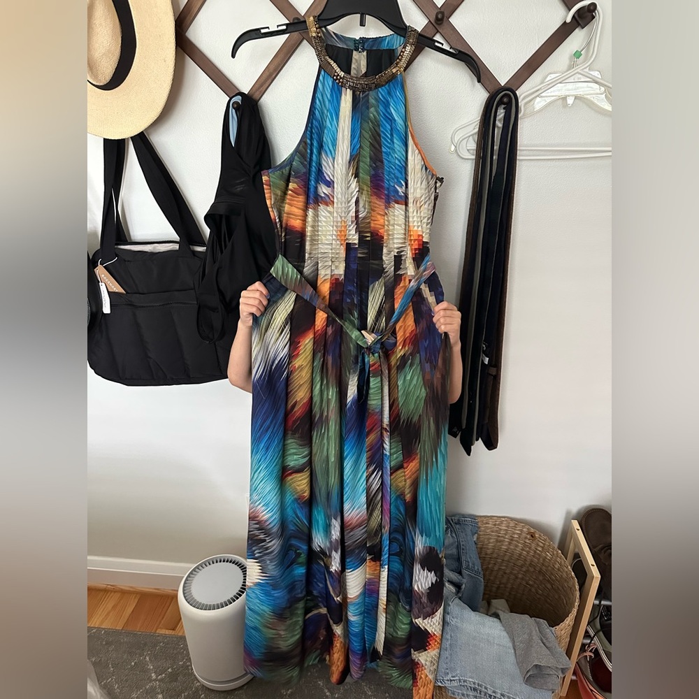 Ranna Gill Blue and Orange Halter Sundress